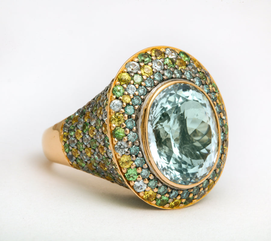 Blue Topaz and Multi-Color Gemstone Cocktail Ring