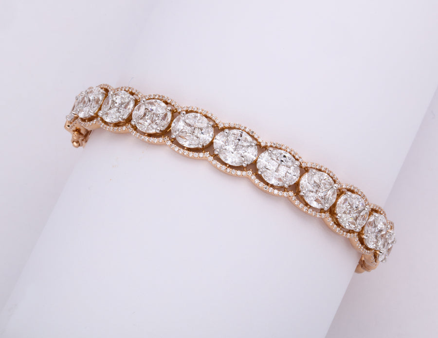 Fantasy-set Rose and Yellow Gold Stack Bracelet with Hinged Closure