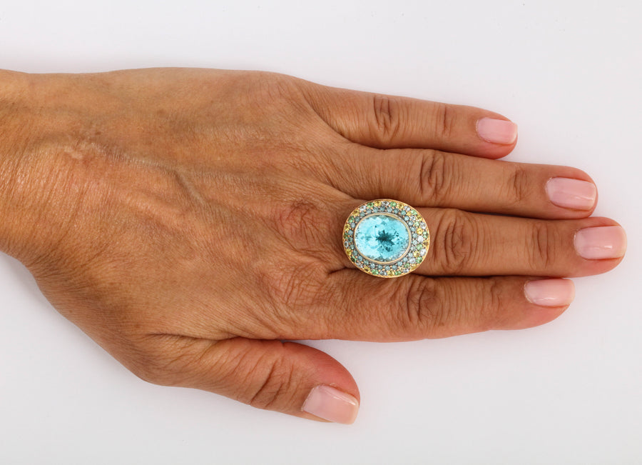 Blue Topaz and Multi-Color Gemstone Cocktail Ring