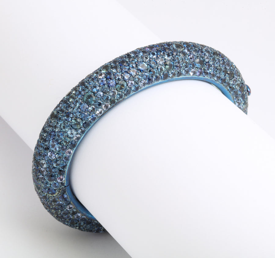 Multicolor Blue Sapphire and Titanium Bangle
