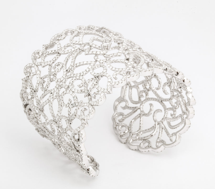 White Gold and Diamond Lace Cuff Bracelet