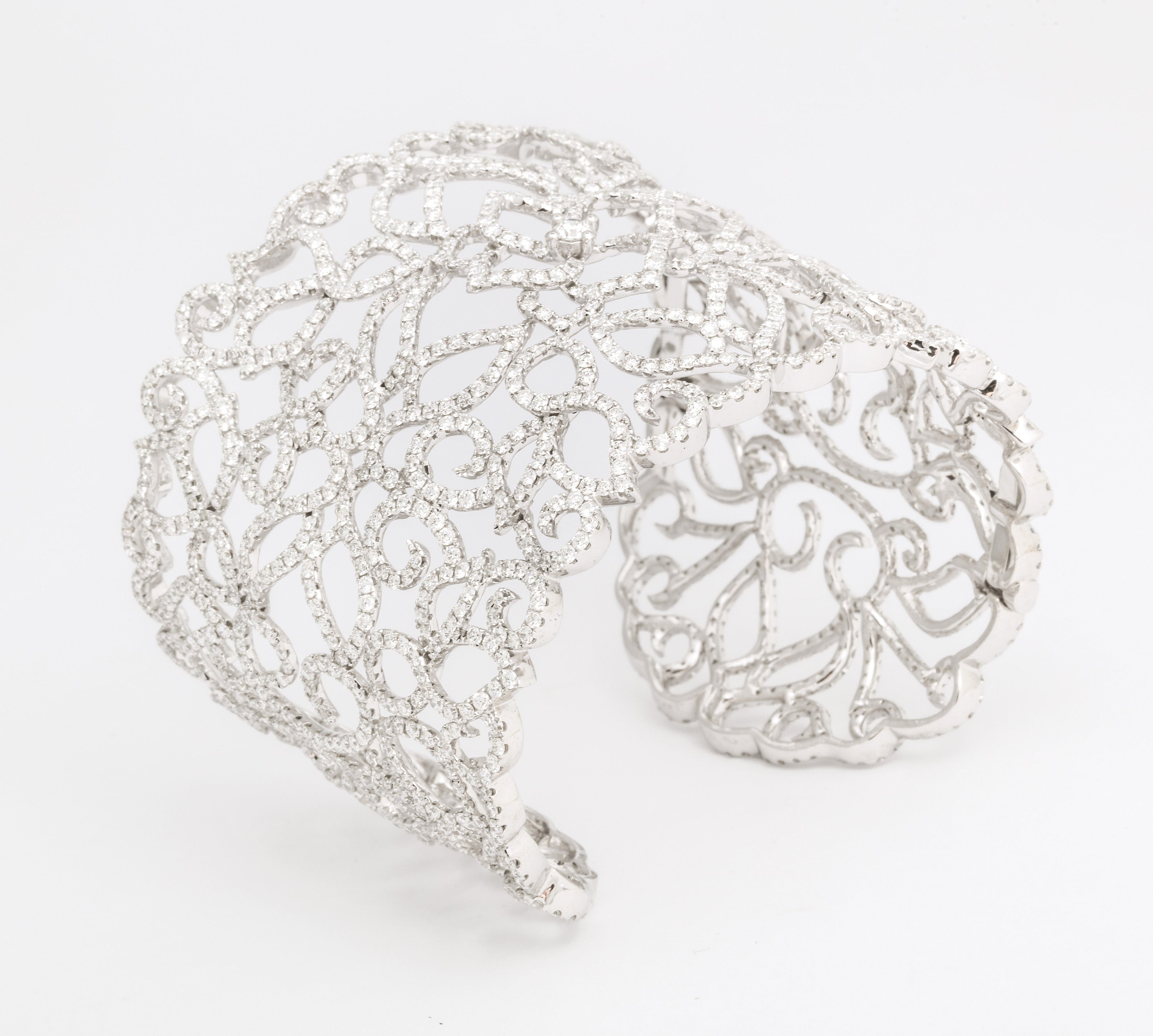White Gold and Diamond Lace Cuff Bracelet – Emanuel Sharp