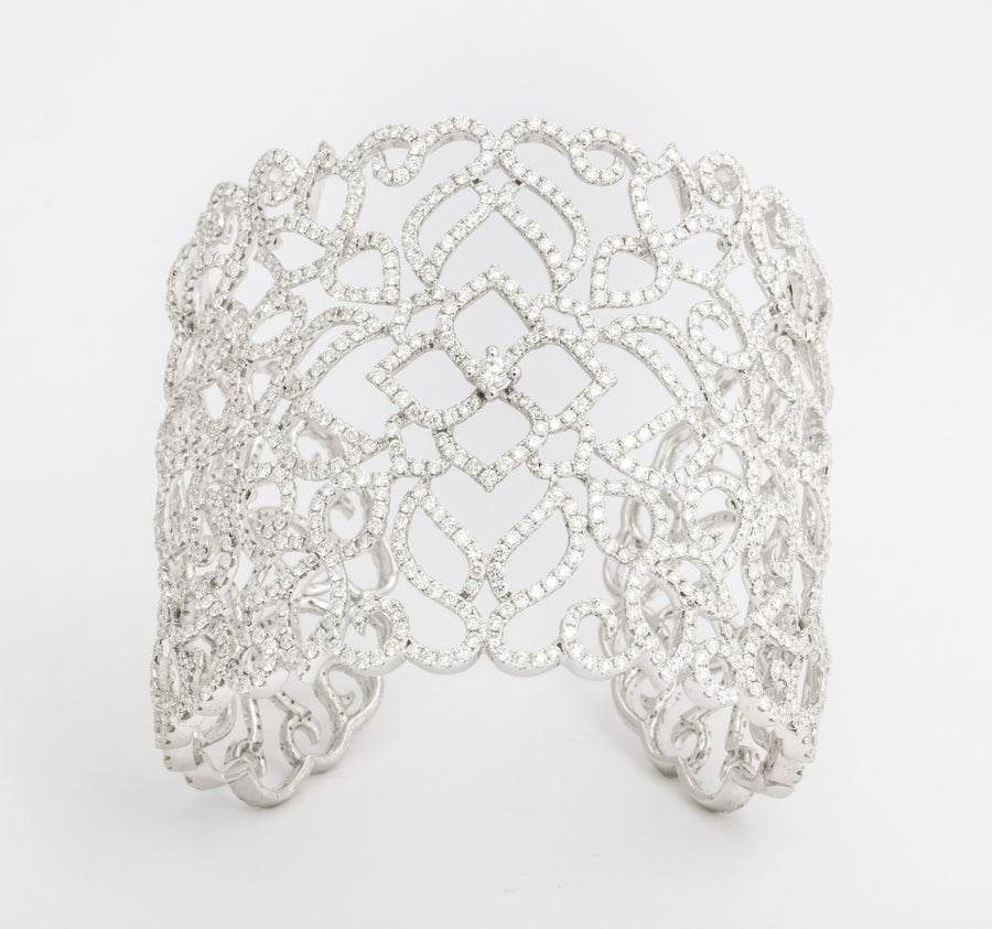 White Gold and Diamond Lace Cuff Bracelet