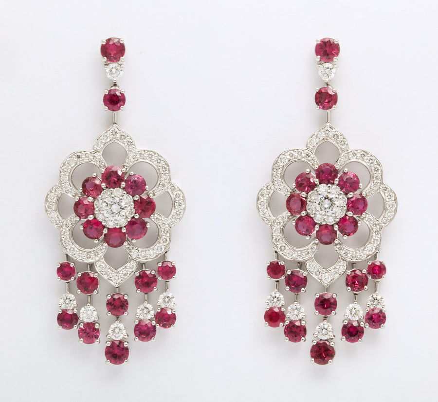 Platinum and Ruby Chandelier Earrings