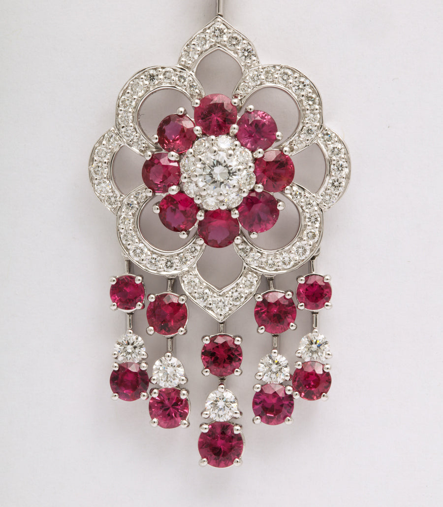 Platinum and Ruby Chandelier Earrings