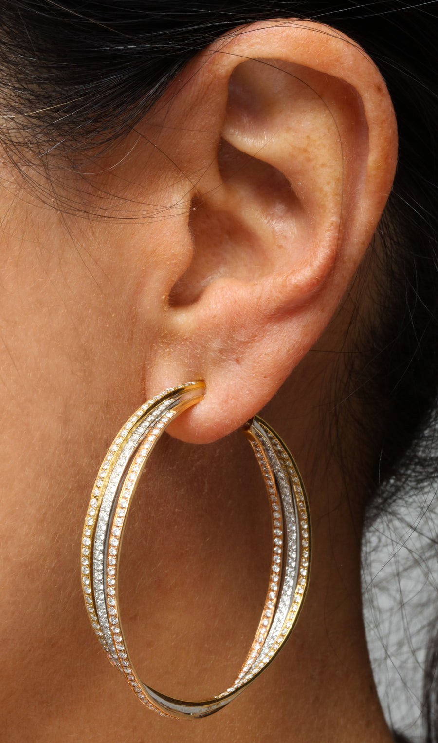 Tri-Color Gold Hoop Earrings