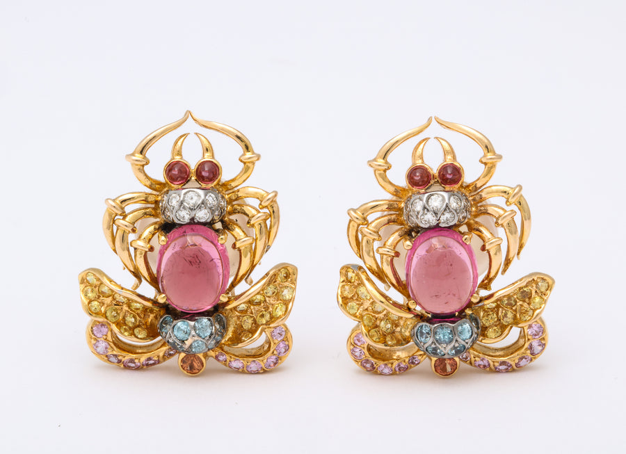 Scarab Stone and Diamond Earrings