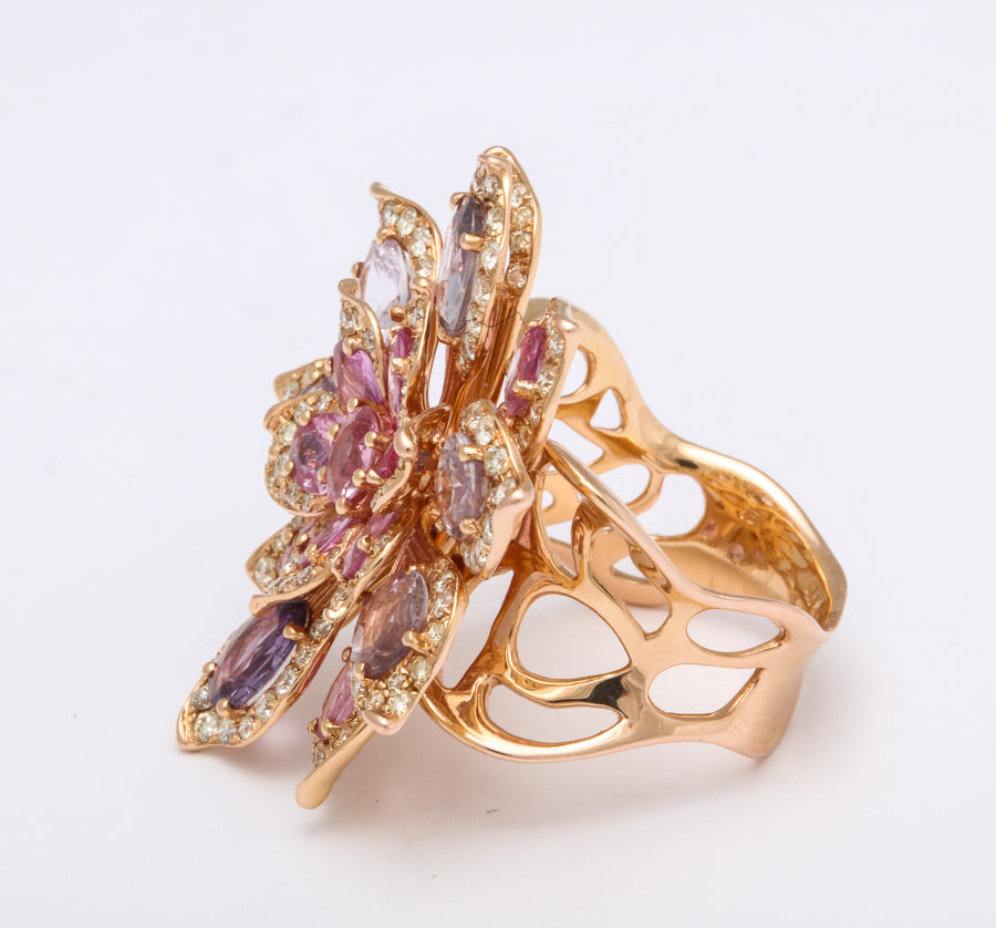 Budding Flower Petal Sapphire Ring