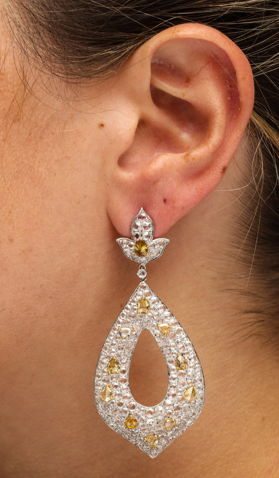 Fancy Rose Cut Diamond Ear Pendants