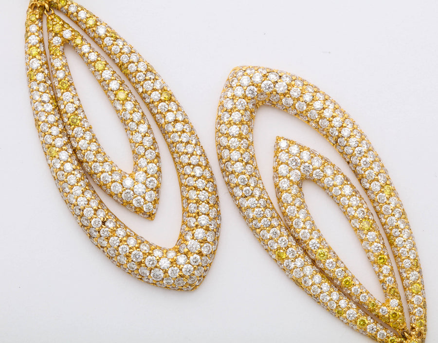 Yellow and White Diamond Chandelier Earrings