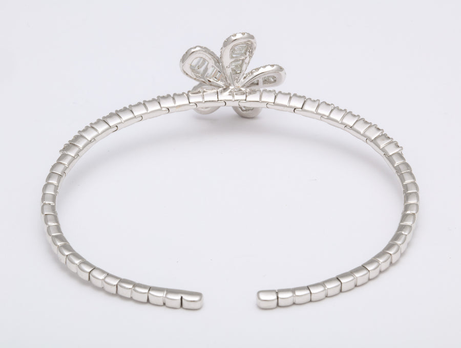 Diamond Baguette and White Gold Floral Clip Bracelet
