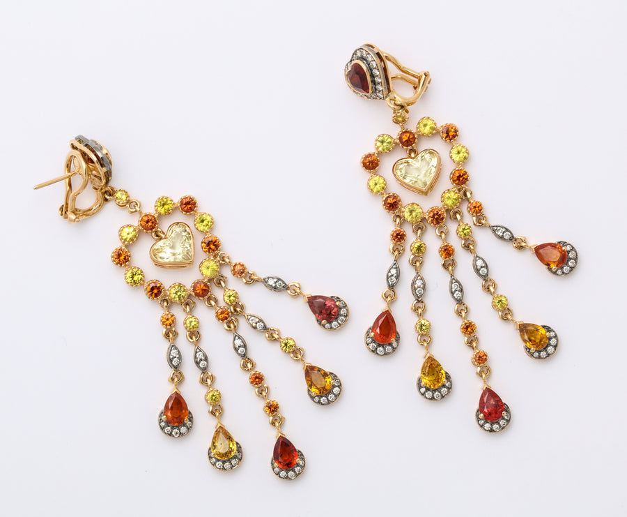 Vibrant Hearts of Gold Chandelier Earrings
