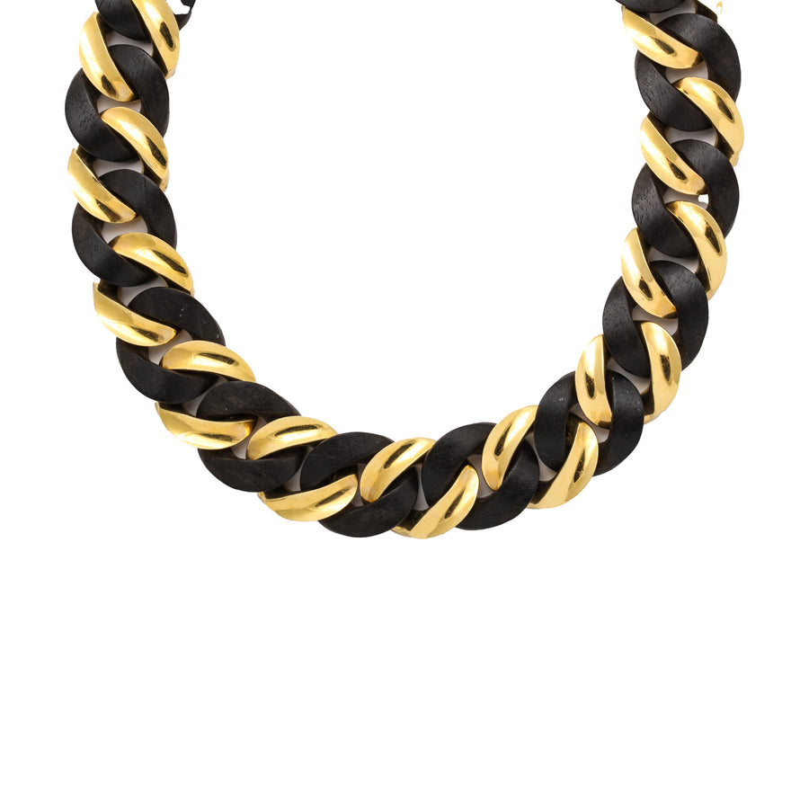 Yellow Gold and Ebony Wood Curb-Link Necklace