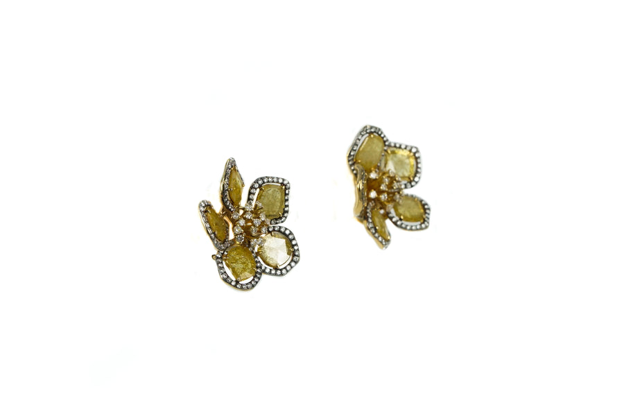 Budding Flower Diamond Post Earrings