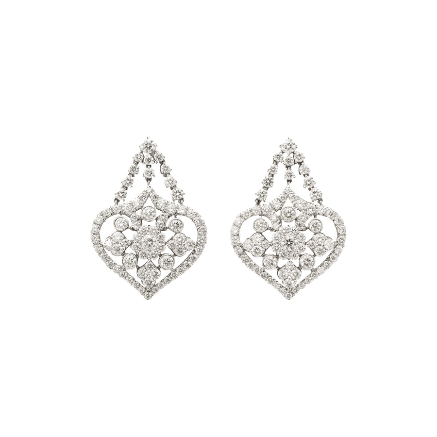 Stylized Fantasy White Gold + Diamond Heart Shaped Earrings