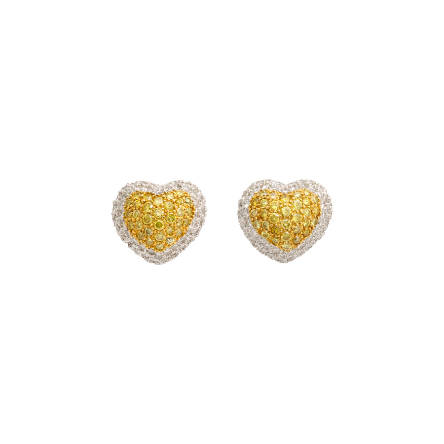 Yellow Diamond Heart Shaped Post Earrings
