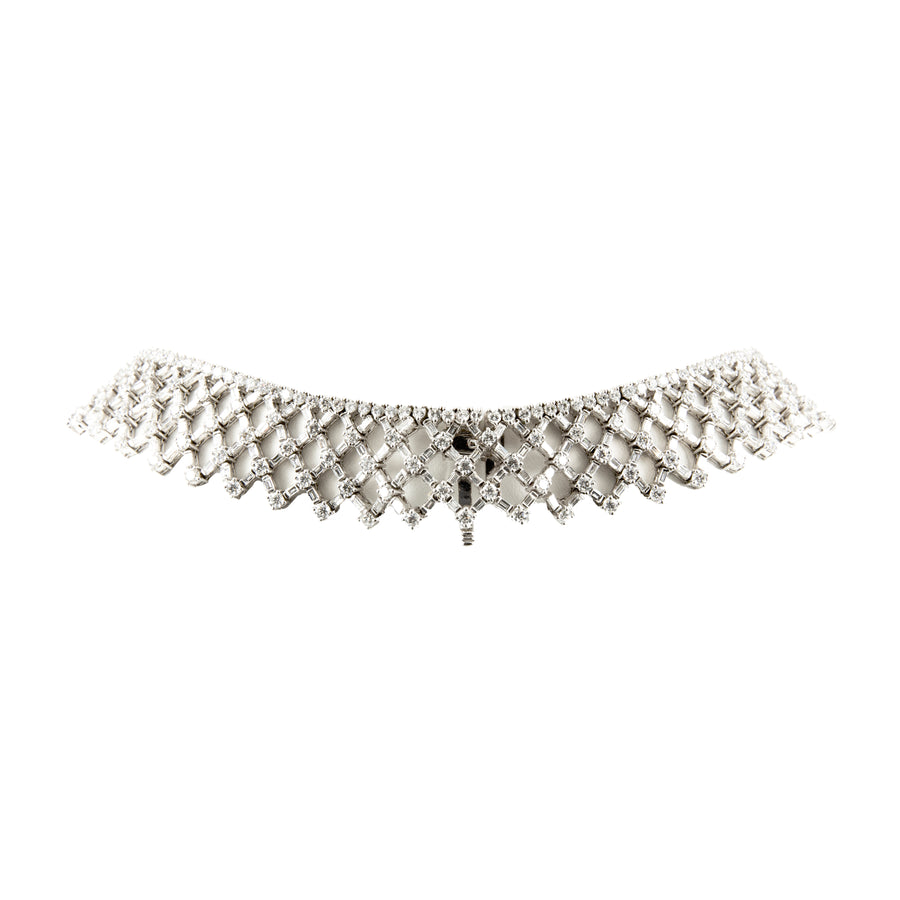 Articulating Platinum and Diamond Baguette Collar Necklace
