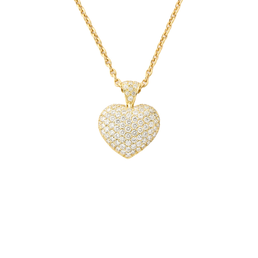Yellow Gold + Diamond Bombe Heart Pendant and Chain