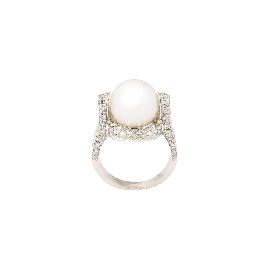 South Sea Solitaire Pearl Ring with Diamonds