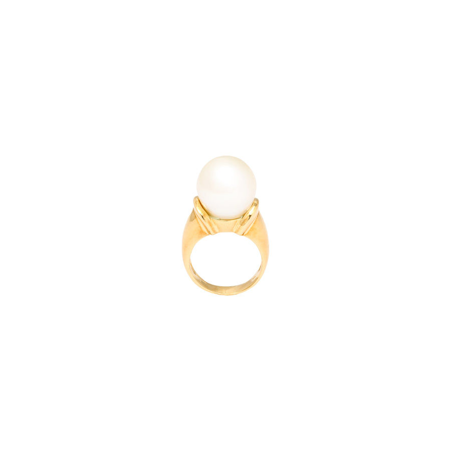 Silver Moon Bulb South Sea Pearl Solitaire Ring