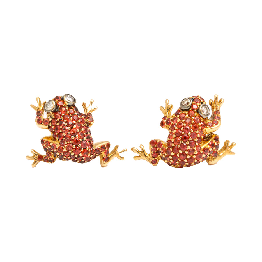 Red Sapphire Rose Gold Frog Earrings