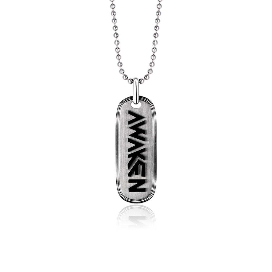 Sliver Tag with Black Awaken and Silver Chain