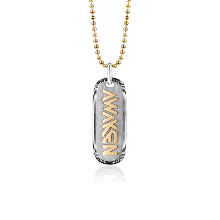 Silver Tag with Yellow Gold Awaken and Yellow Gold plated Chain