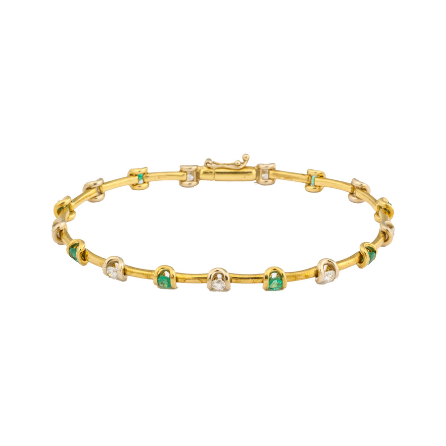 Emerald, Diamond, and Gold Filament Stack Bracelet