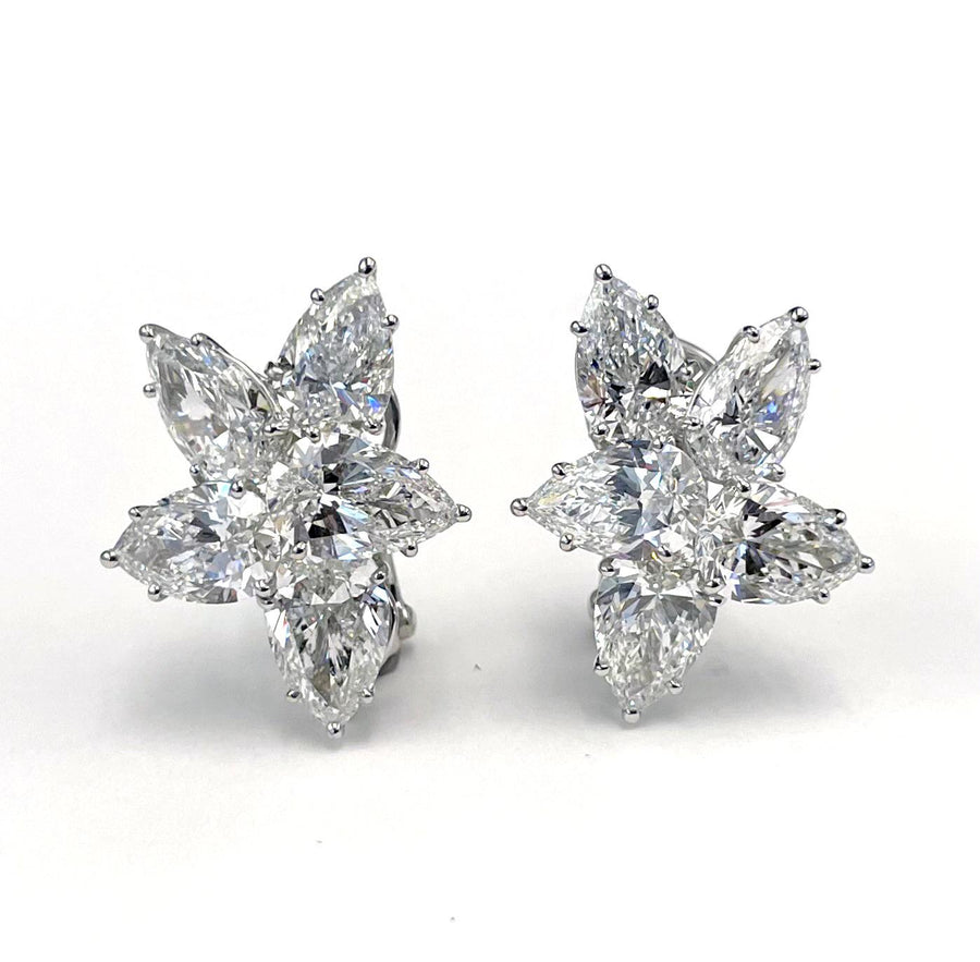 Platinum Free-Form Cluster Diamond Earrings