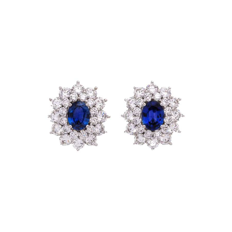 Sapphire and Diamond Platinum Clip Earrings
