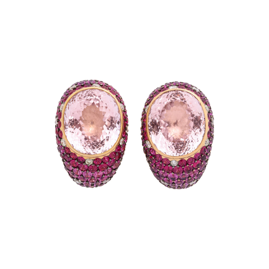 Rose Gold, Oval Kunzite, Sapphire Diamond Earrings