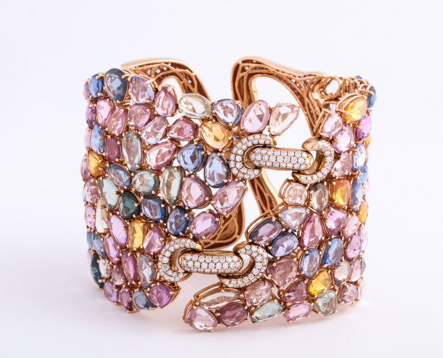 Rose Gold, Sapphire and Diamond Strap Bracelet