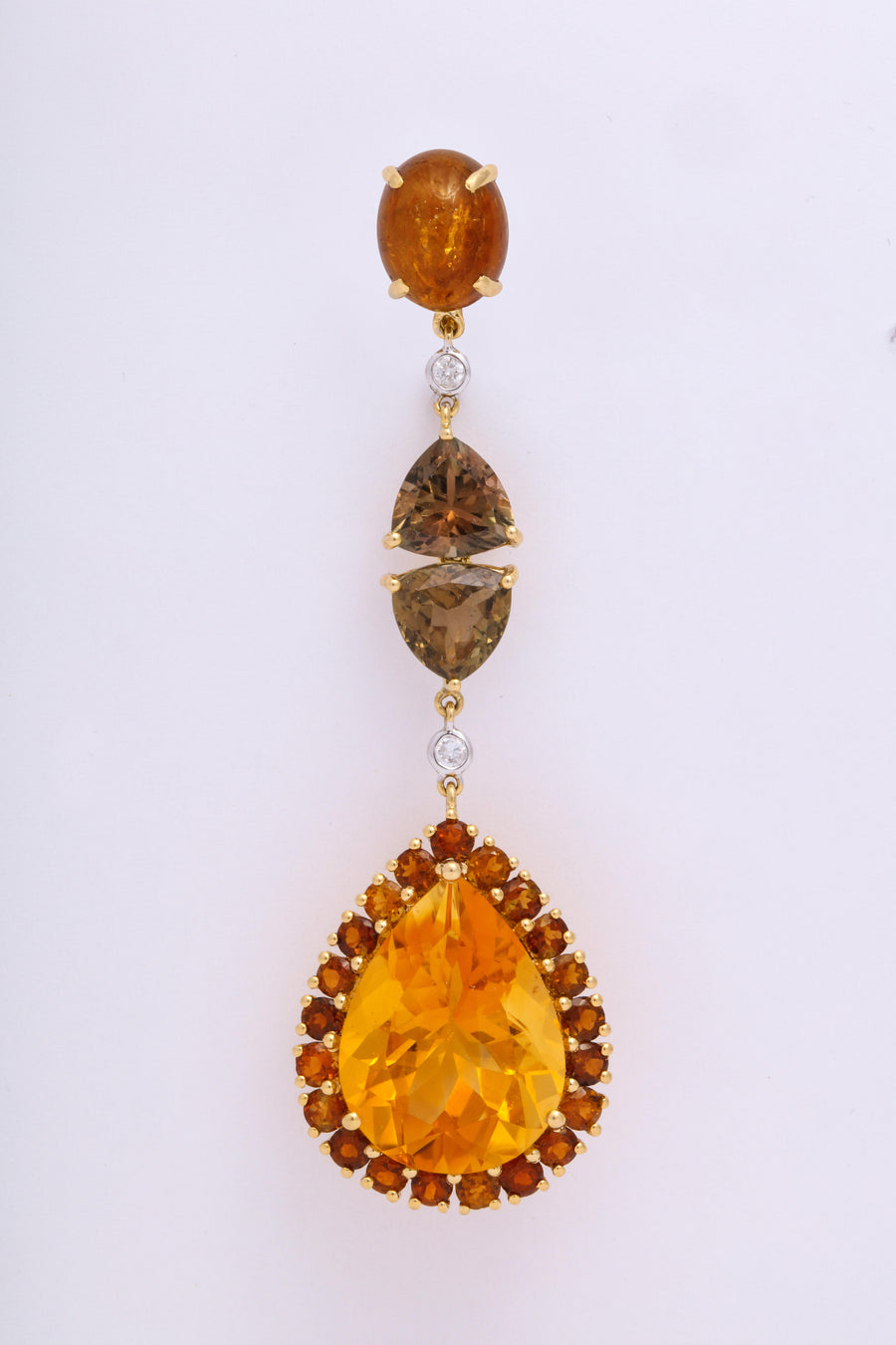 Citrine, Green, and Yellow Tourmaline, and Diamond Pendulum Earrings