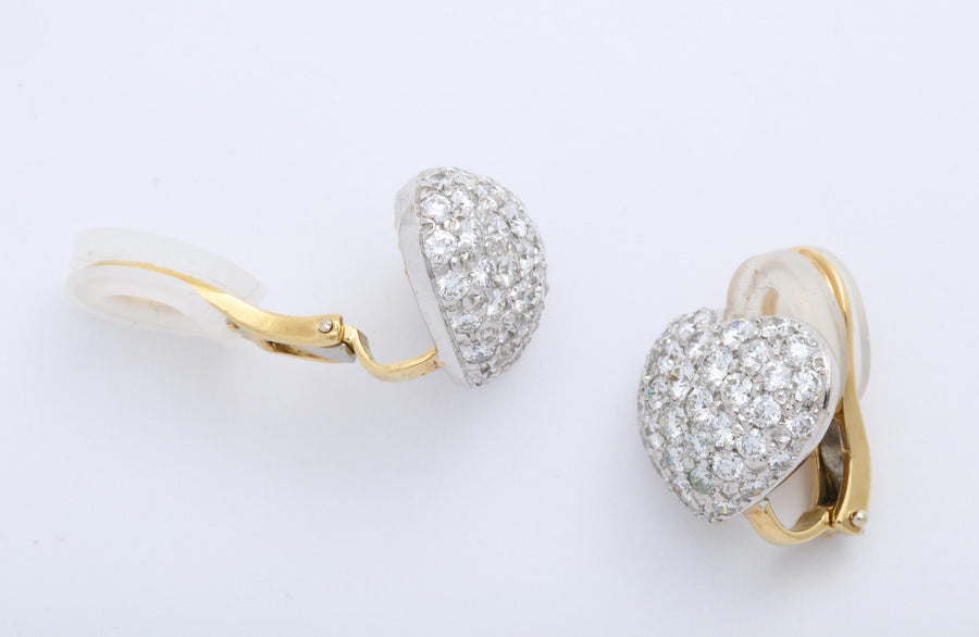 Heart-Shape Bombe' White and Yellow Gold Diamond Earrings