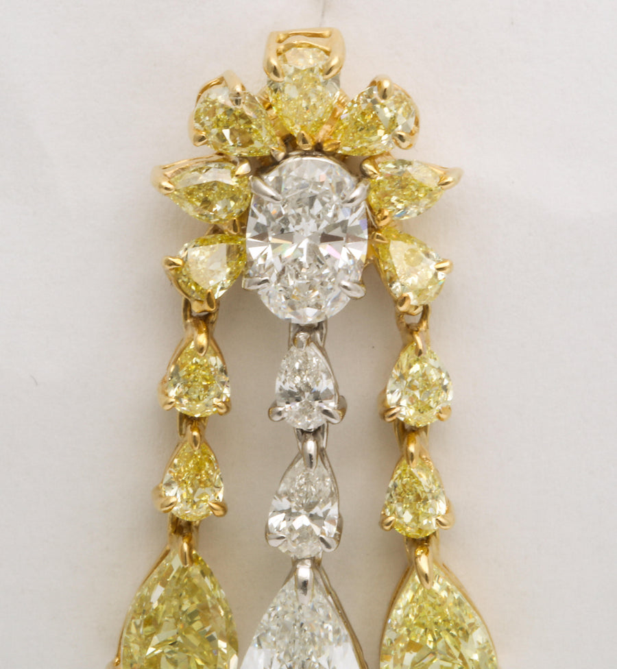 Platinum and Yellow Gold Diamond and Yellow Diamond Tassel Earrings