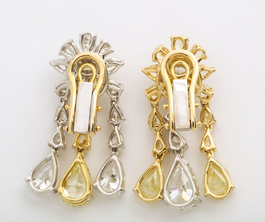 Platinum and Yellow Gold Diamond and Yellow Diamond Tassel Earrings